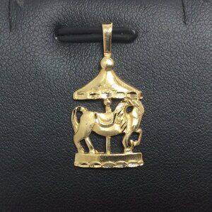 14k Yellow Real Solid Gold Carousel Horse Pendant charm  2.20gr